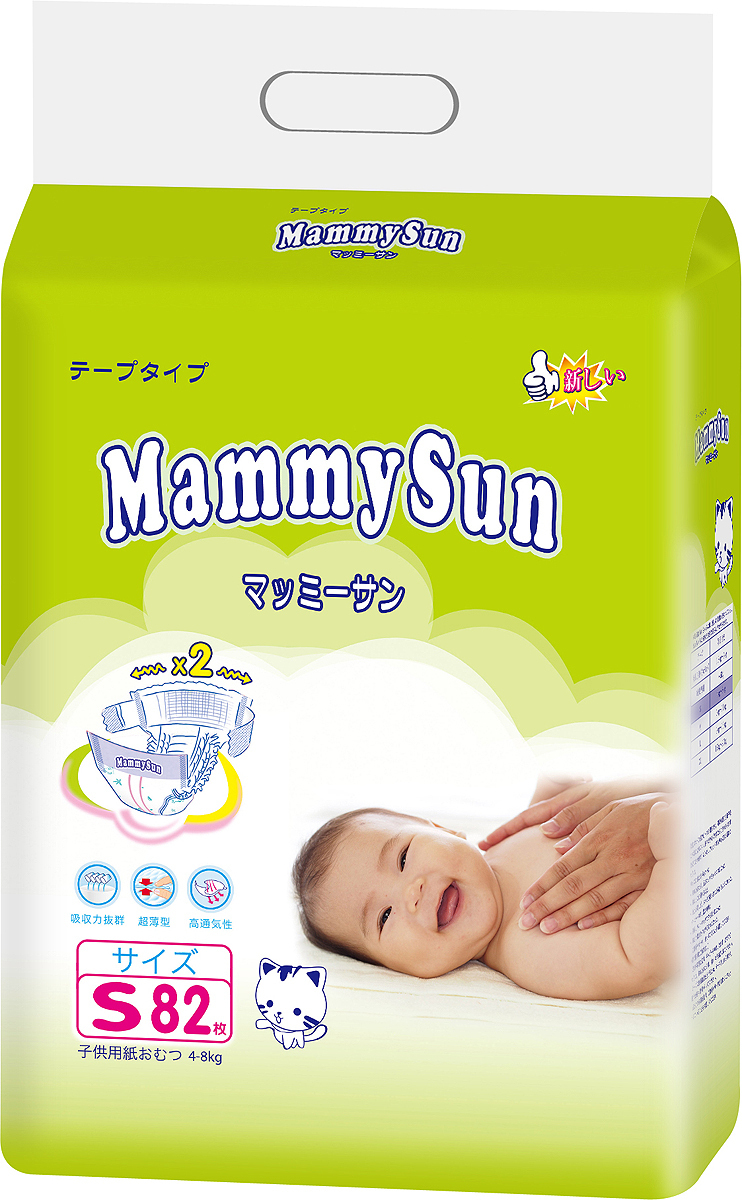 Подгузники MammySun 4-8 кг S, 82 шт.