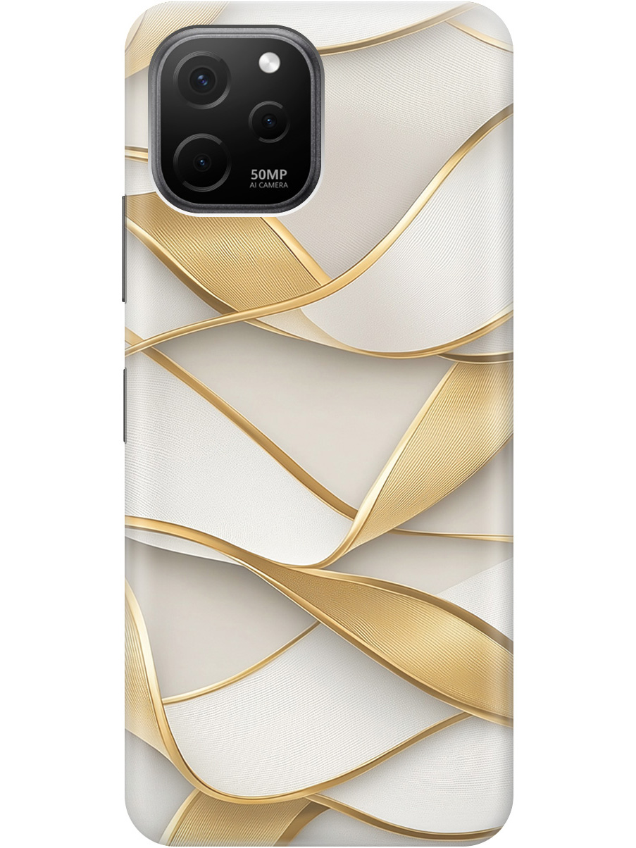 

Силиконовый чехол на Huawei nova Y61 с принтом "Волны из золота", Прозрачный;белый;золотистый, 762098531