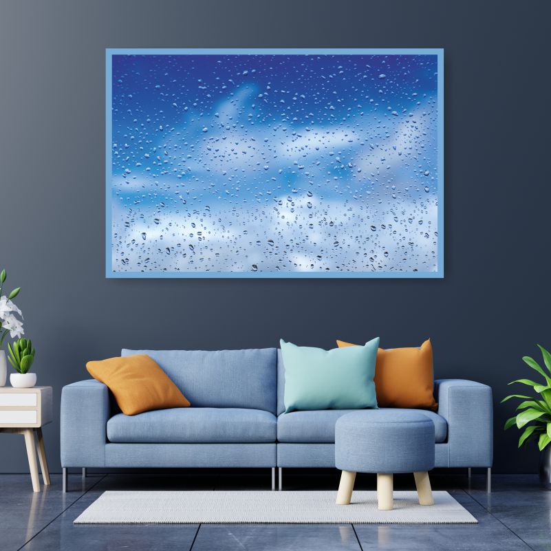 

Постер на холсте ПолиЦентр Капли Дождя На Стекле На Фоне Голубого Неба 50х40 см, КаплиДождяНаСтеклеНаФонеГолубогоНеба