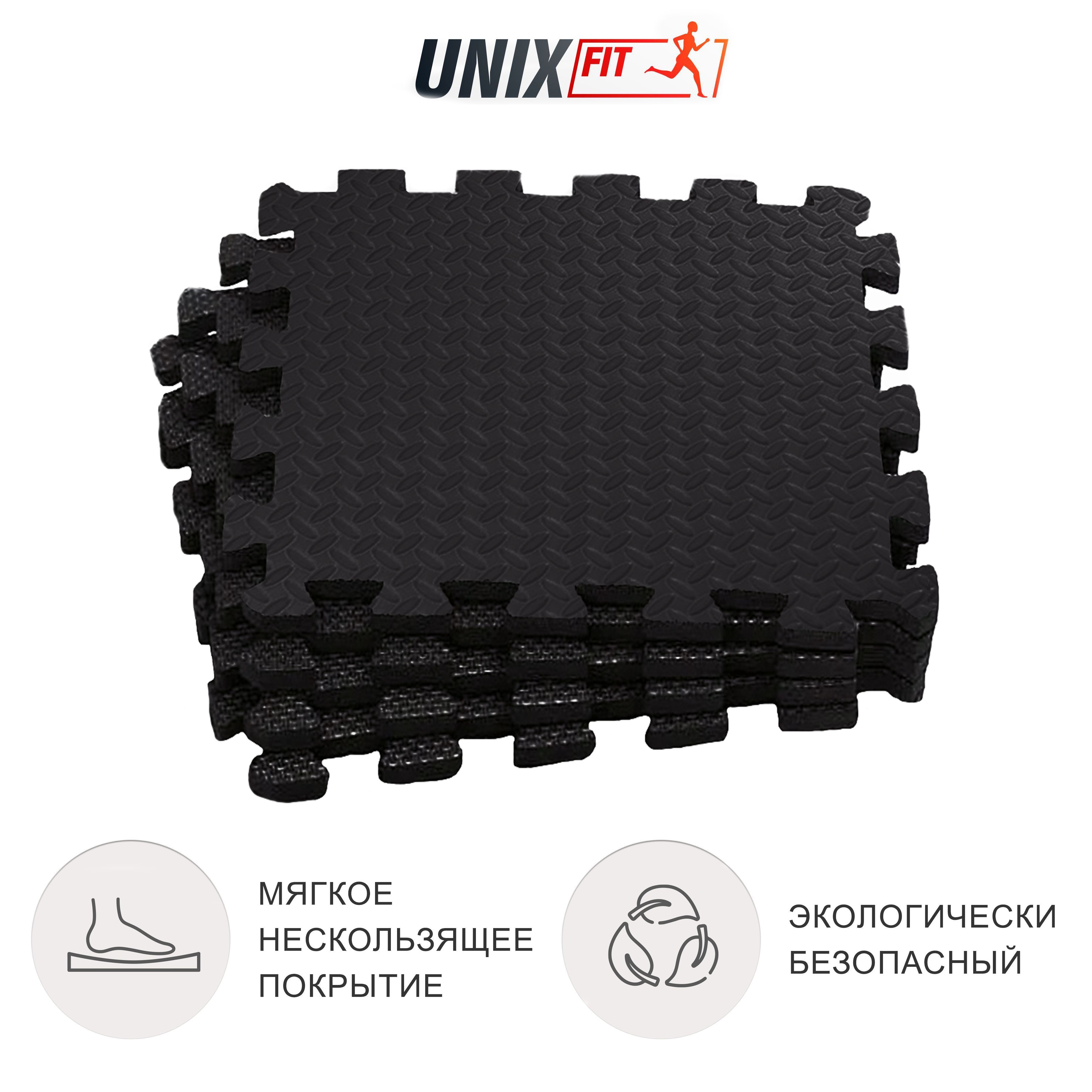 

Коврик-пазл UNIX Fit влагостойкий для йоги и фитнеса, 30 х 30 х 1 см, черный, 4 шт., EVAMU