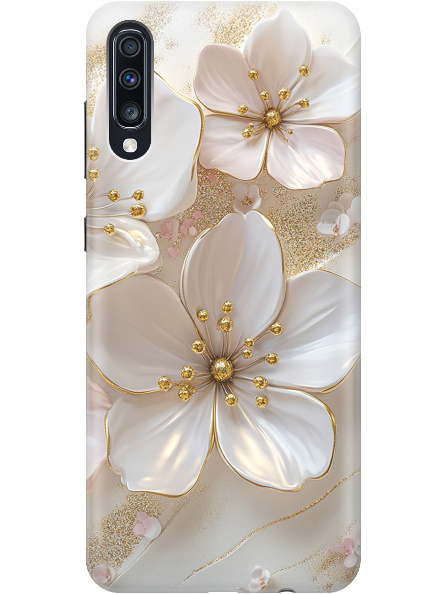 

Силиконовый чехол на Samsung Galaxy A70/A70s с принтом "Белые фиалки", Прозрачный;белый;золотистый, 720804423