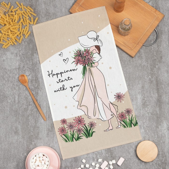 

Полотенце "Доляна" Happiness 35х60 см, 100% хл, вафля 160 г/м2, My sweet kitchen