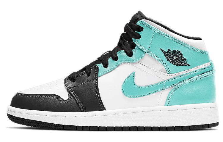 

Кеды унисекс Jordan Air Jordan 1 Mid Island Green GS разноцветные 35.5 EU, Разноцветный, Air Jordan 1 Mid Island Green GS