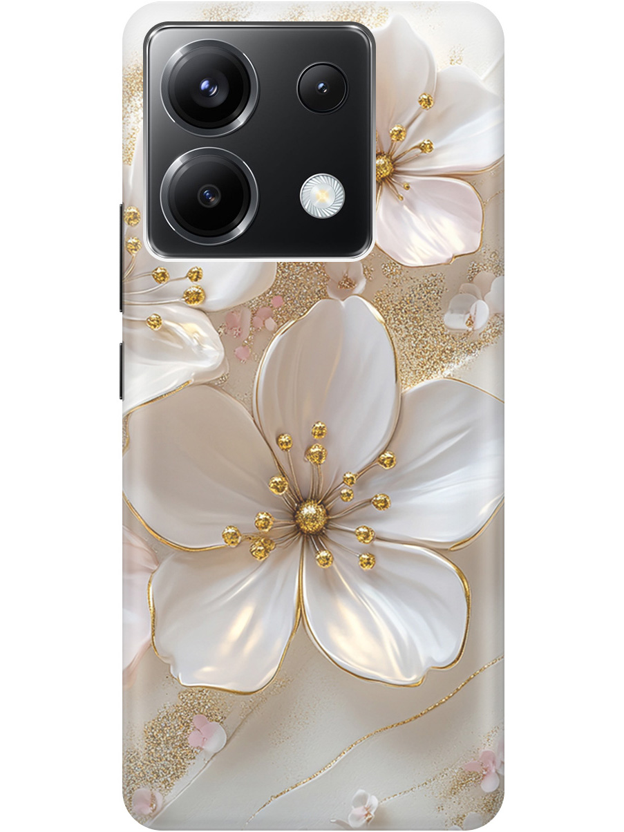 

Силиконовый чехол на Xiaomi Redmi Note 13 Pro 5G, Poco X6 5G с принтом "Белые фиалки", Прозрачный;белый;золотистый, 779827923