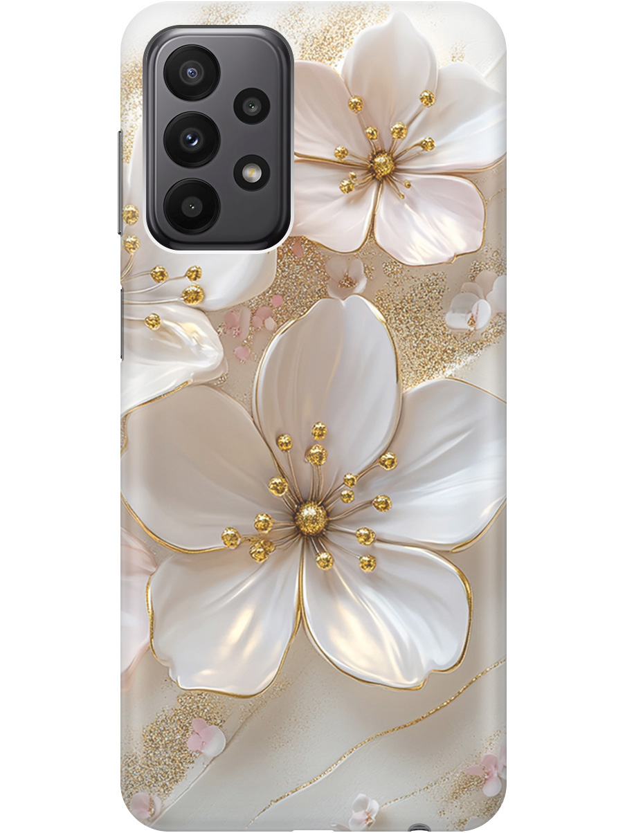 

Силиконовый чехол на Samsung Galaxy A23 4G с принтом "Белые фиалки", Прозрачный;белый;золотистый, 740132823