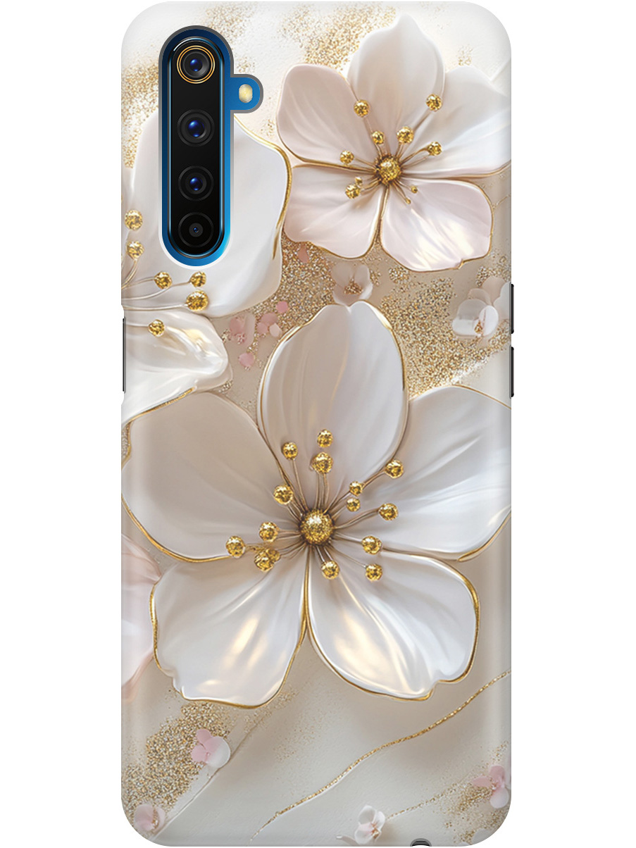 

Силиконовый чехол на Realme 6 Pro с принтом "Белые фиалки", Прозрачный;белый;золотистый, 726149523