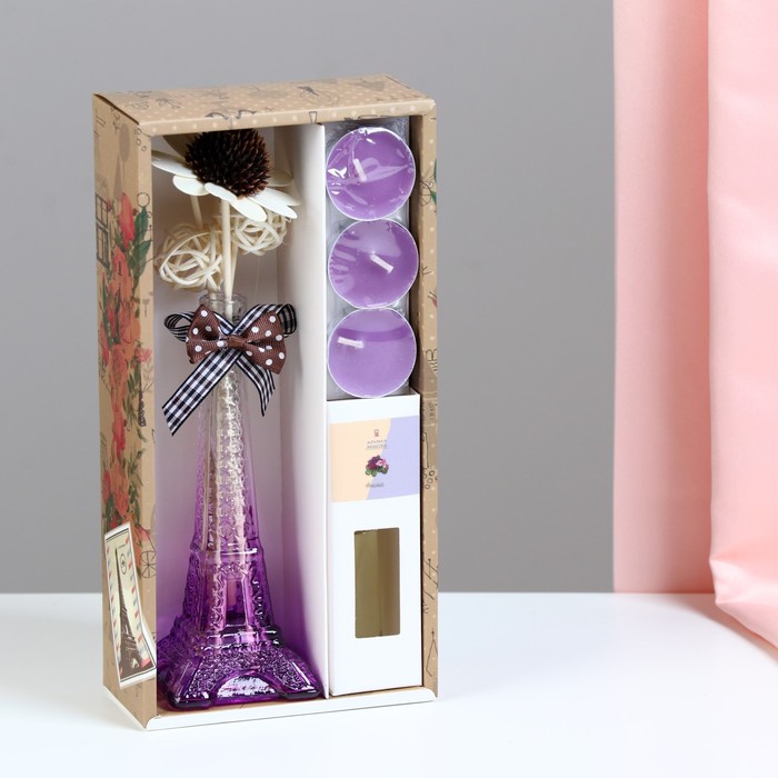Набор подарочный Париж: ваза,свечи,аромамасло фиалка,декор, Богатство Аромата
