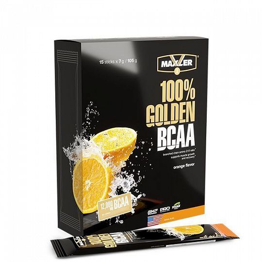 Maxler, Аминокислоты 100% Golden BCAA, апельсин, 15х7 г