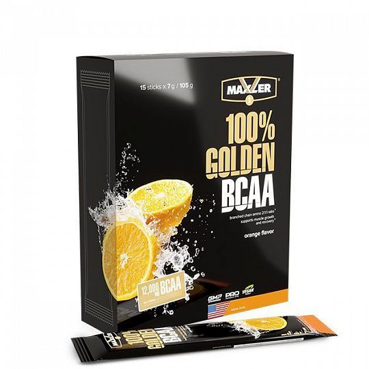 фото Maxler, аминокислоты 100% golden bcaa, апельсин, 15х7 г