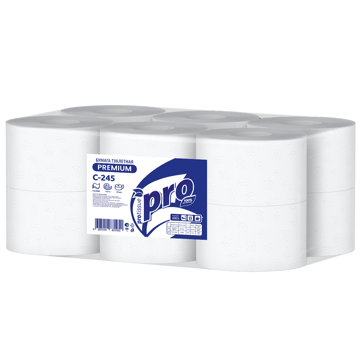 Бумага туалетная PROtissue в рулонах С245 2 слоя 120м 12 штук туалетная бумага в мини рулонах tork advanced smartone