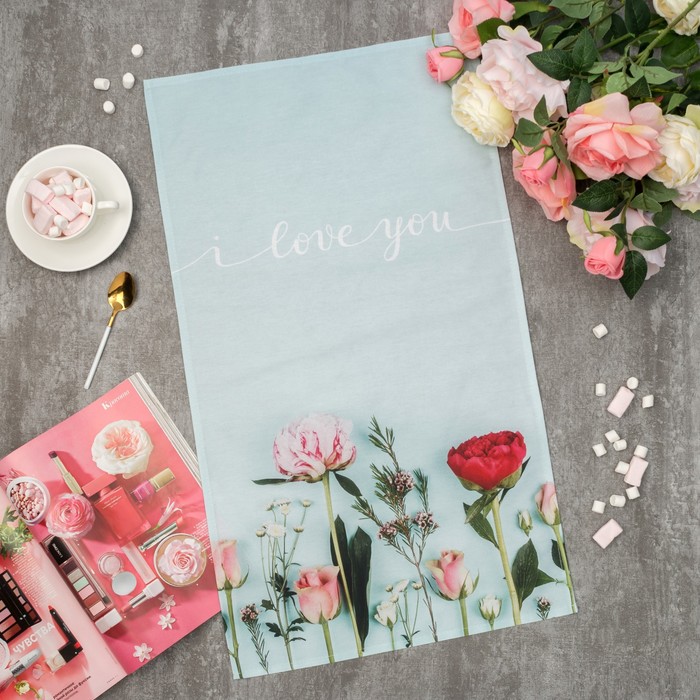 

Полотенце "Этель" I love you 40х73 см, 100% хл, саржа 190 гр/м2, Голубой, Кухонный текстиль "Sweet Spring"