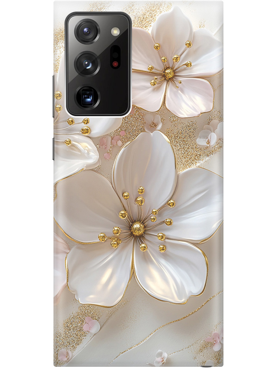 

Силиконовый чехол на Samsung Galaxy Note 20 Ultra с принтом "Белые фиалки", Прозрачный;белый;золотистый, 723276423
