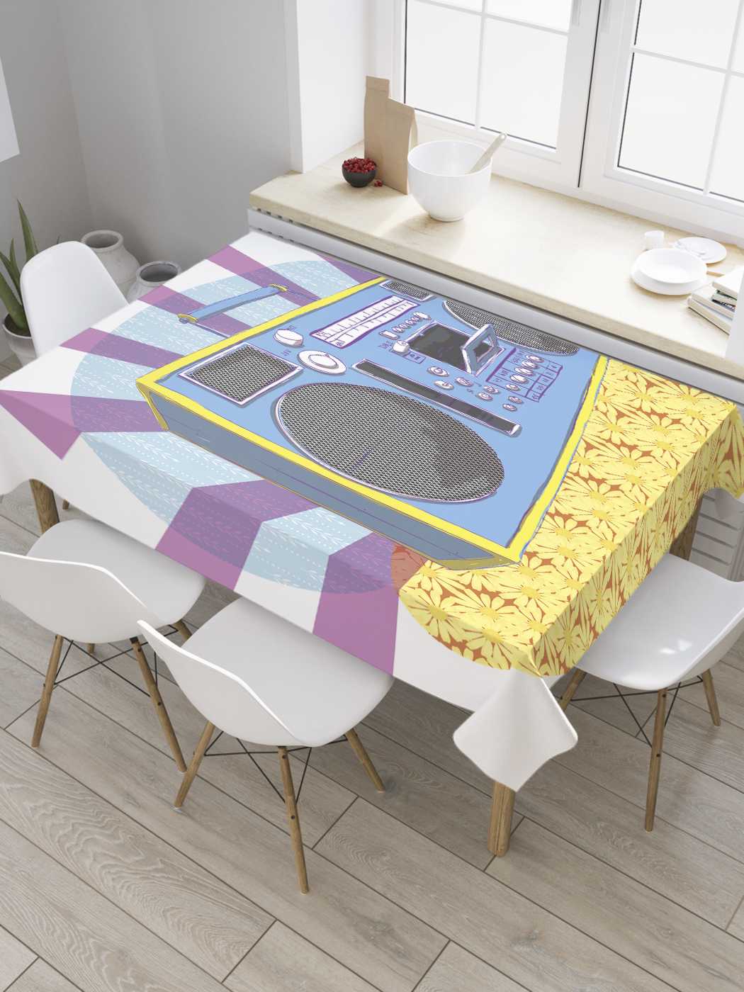 

Скатерть прямоугольная JoyArty "Кассетник" из сатена, 120x145 см, Голубой, Кассетник