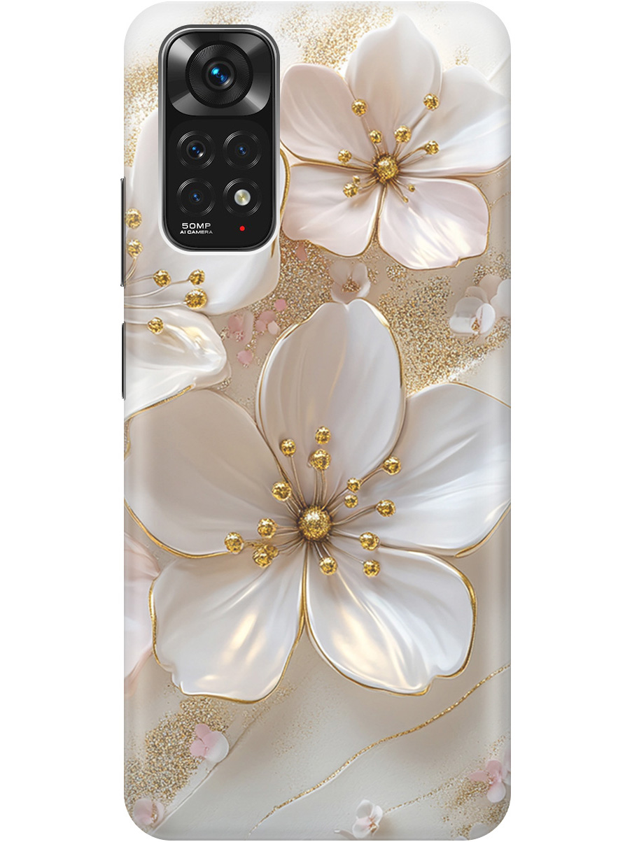 

Силиконовый чехол на Xiaomi Redmi Note 11/Note 11S с принтом "Белые фиалки", Прозрачный;белый;золотистый, 735250223
