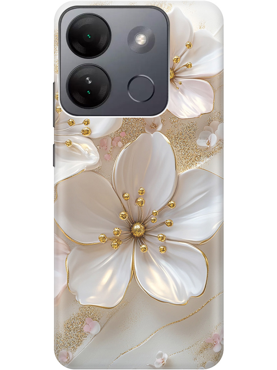 

Силиконовый чехол на Infinix Smart 7 HD с принтом "Белые фиалки", Прозрачный;белый;золотистый, 769392023
