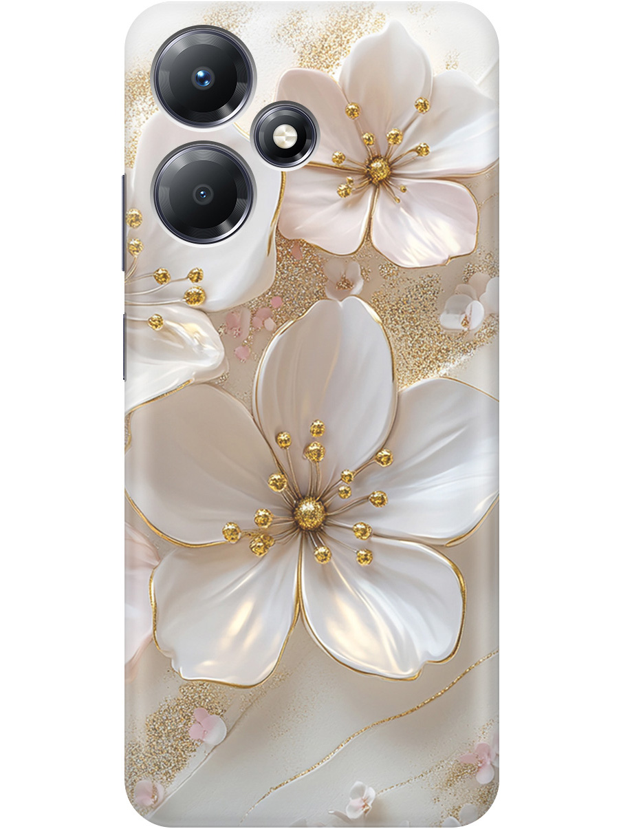 

Силиконовый чехол на Infinix Hot 30 Play с принтом "Белые фиалки", Прозрачный;белый;золотистый, 773941023