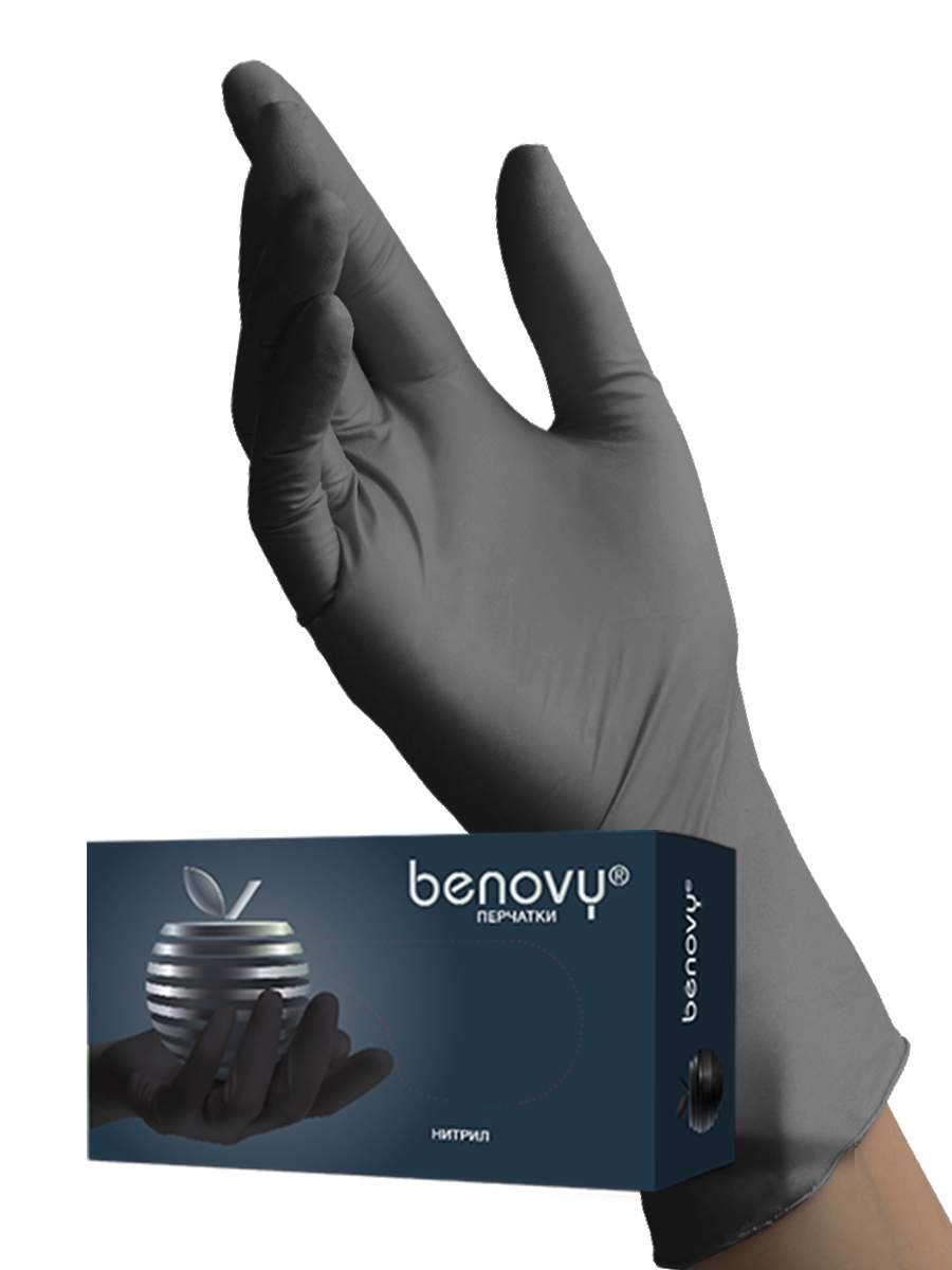 фото Нитриловые перчатки benovy nitrile multicolor черные р. xl 100 шт.