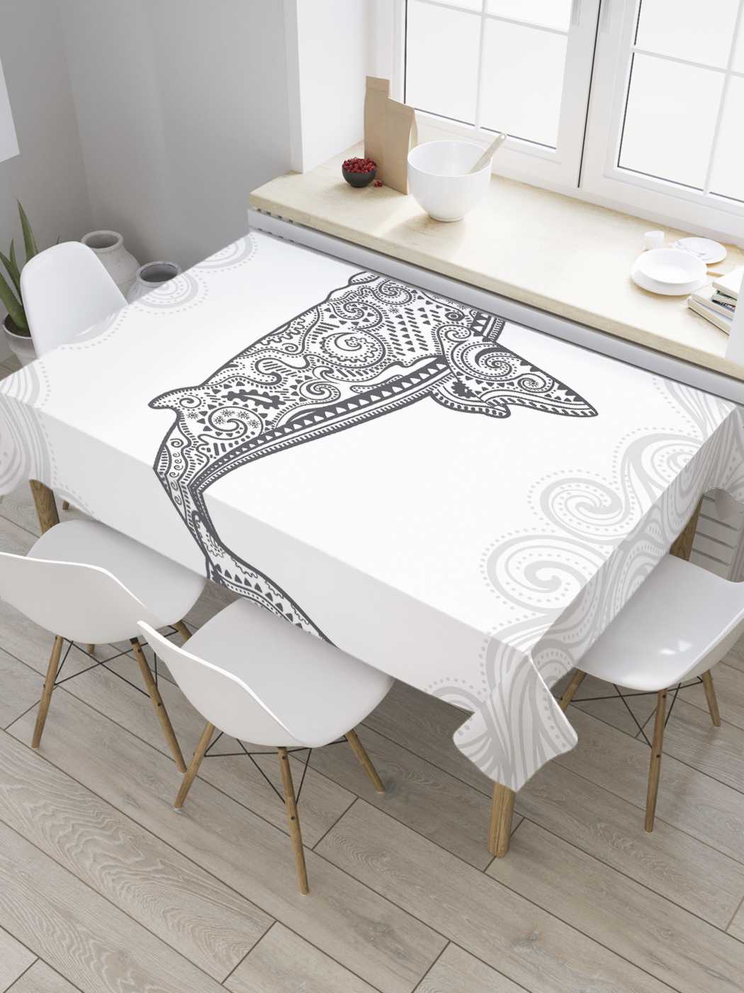 

Скатерть прямоугольная JoyArty "Узорчатый кит" из сатена, 120x145 см, Фиолетовый, Узорчатый кит