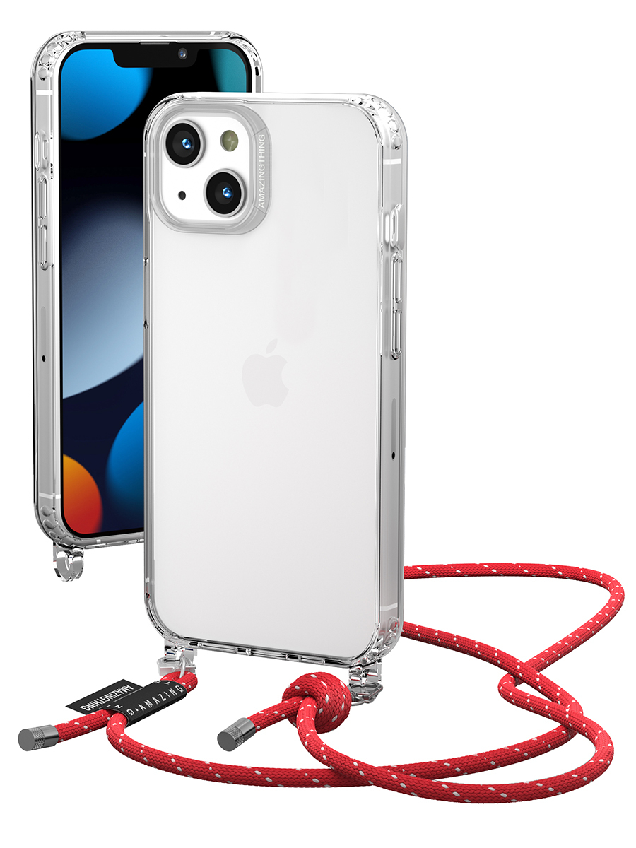 фото Чехол на apple iphone 13 amazingthing advanta crossbody lanyard transparent red