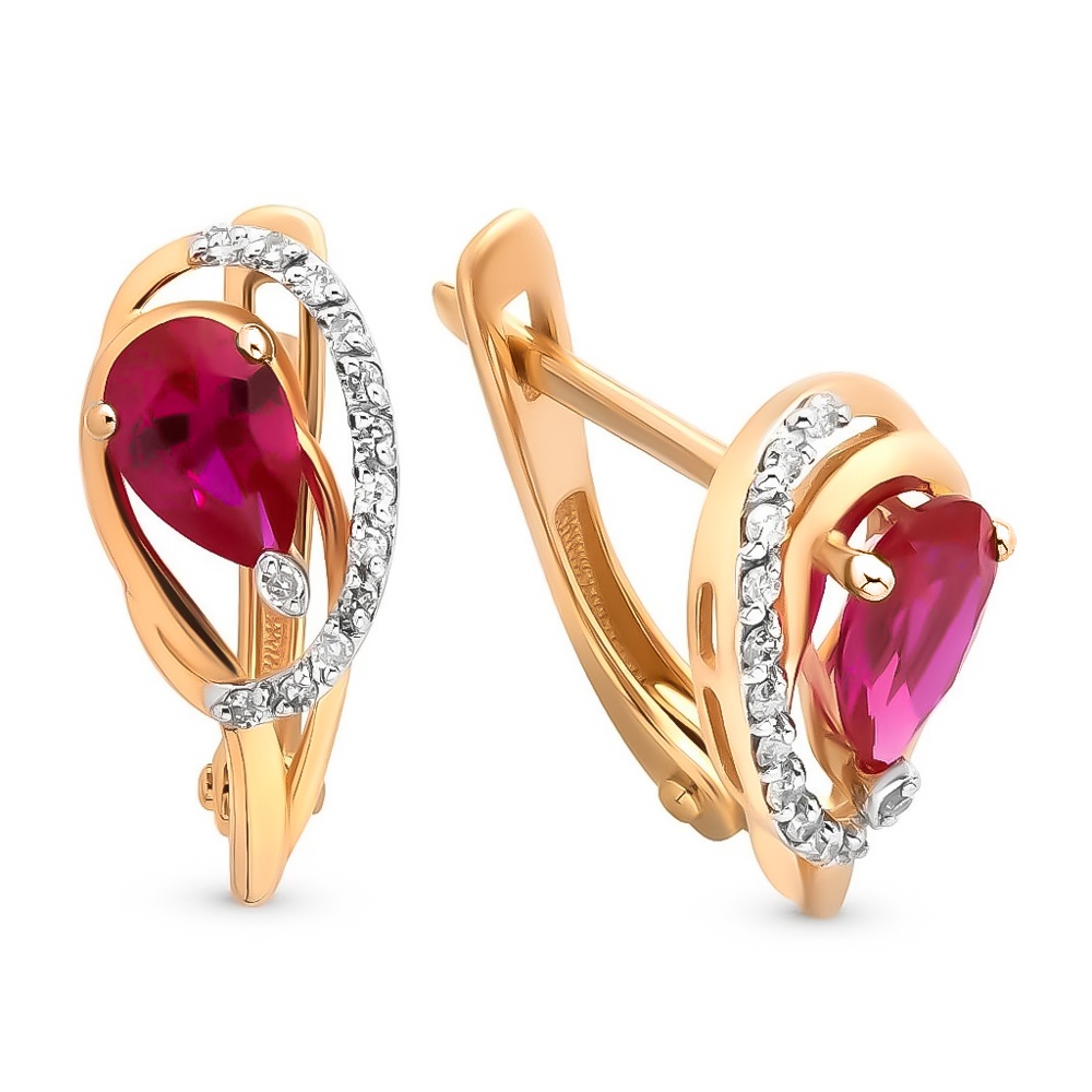 

Серьги из золота 585Gold 102010848, рубин искусственный/бриллиант, 102010848