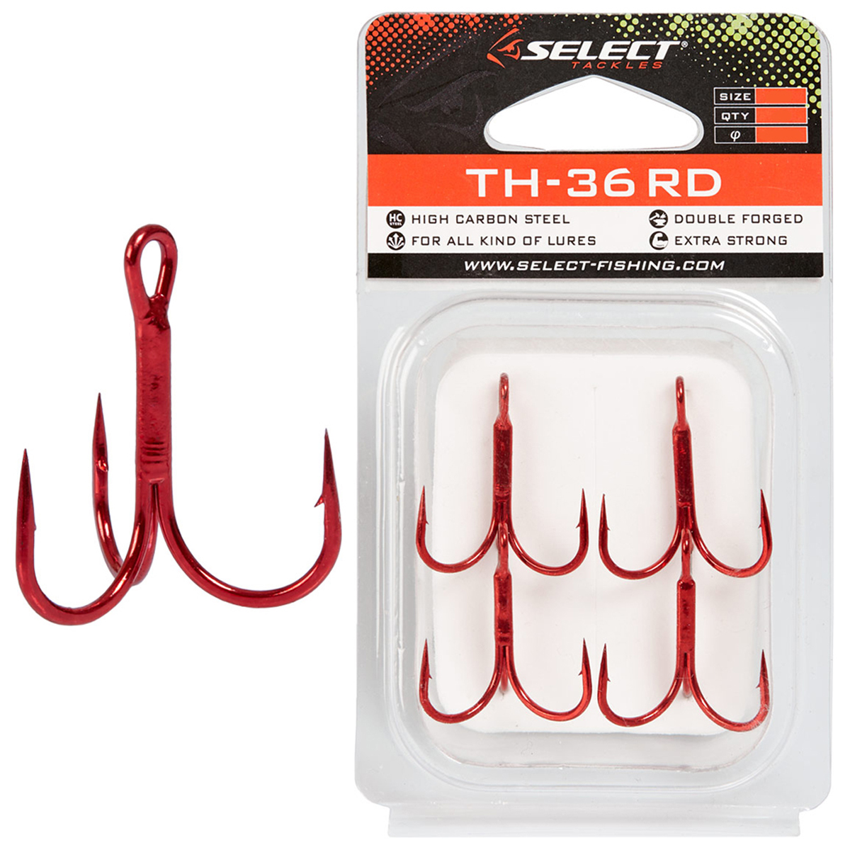 Крючки Select тройные treble hook TH-36 Red #01 4шт в упаковке