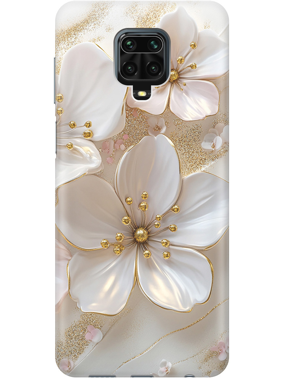 

Силиконовый чехол на Xiaomi Redmi Note 9s/Note 9 Pro с принтом "Белые фиалки", Прозрачный;белый;золотистый, 722942123