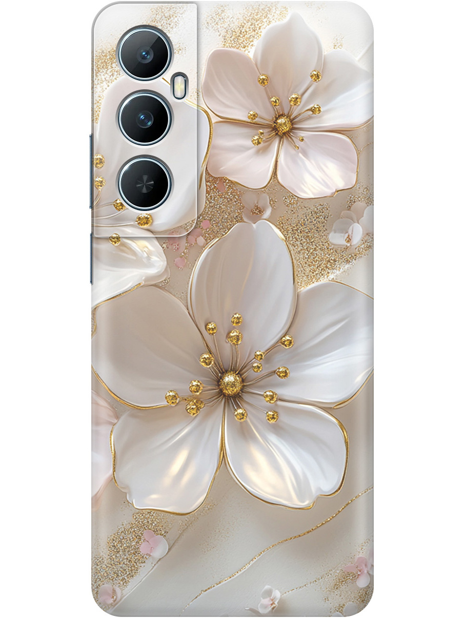 

Силиконовый чехол на Realme C65 с принтом "Белые фиалки", Прозрачный;белый;золотистый, 783983823