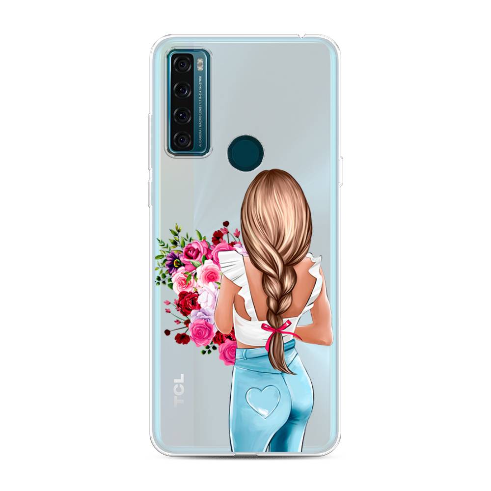 

Чехол для TCL 20 SE "Девушка с цветами", Коричневый;розовый;голубой, 290350-6