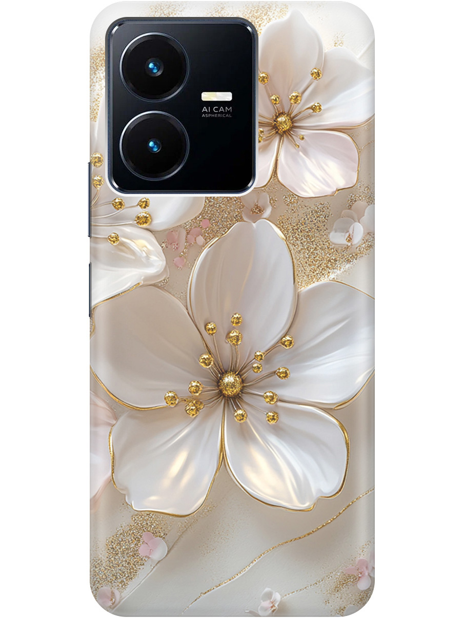

Силиконовый чехол на Vivo Y22 с принтом "Белые фиалки", Прозрачный;белый;золотистый, 766400623