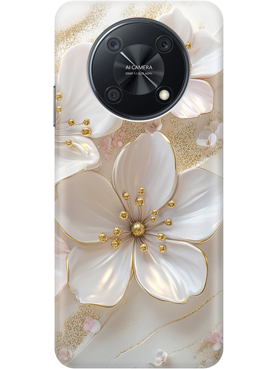 

Силиконовый чехол на Huawei nova Y90 с принтом "Белые фиалки", Прозрачный;белый;золотистый, 740188623