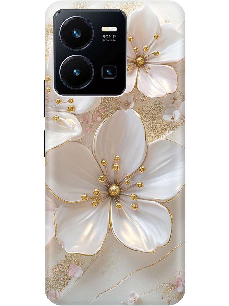 

Силиконовый чехол на Vivo Y35 с принтом "Белые фиалки", Прозрачный;белый;золотистый, 743695023