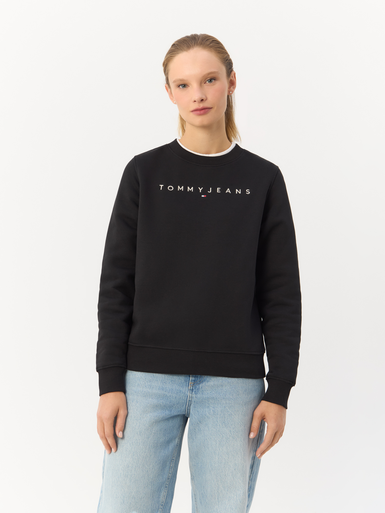 

Свитшот женский TOMMY HILFIGER Tjw Regular Linear Crew DW0DW17323 черный L, Tjw Regular Linear Crew