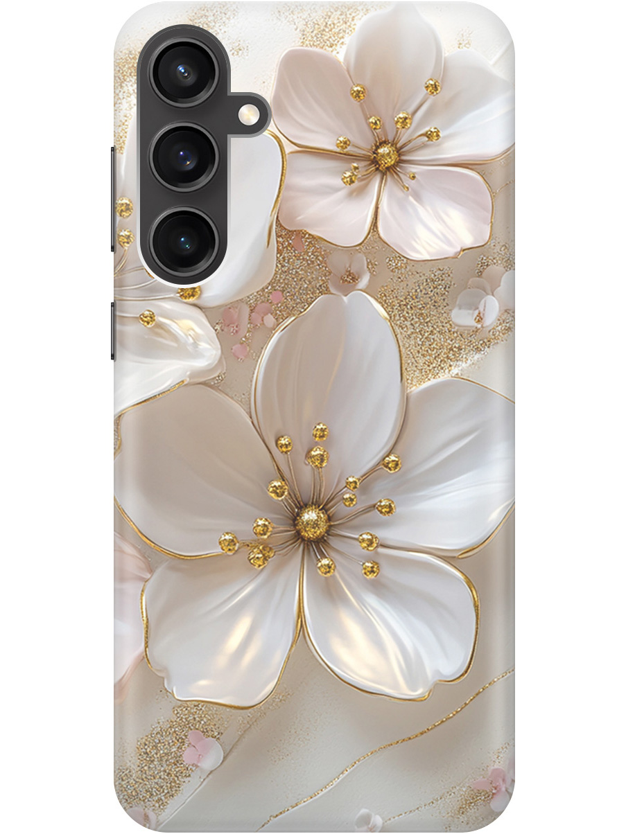 

Силиконовый чехол на Samsung Galaxy S23 FE с принтом "Белые фиалки", Прозрачный;белый;золотистый, 776581523
