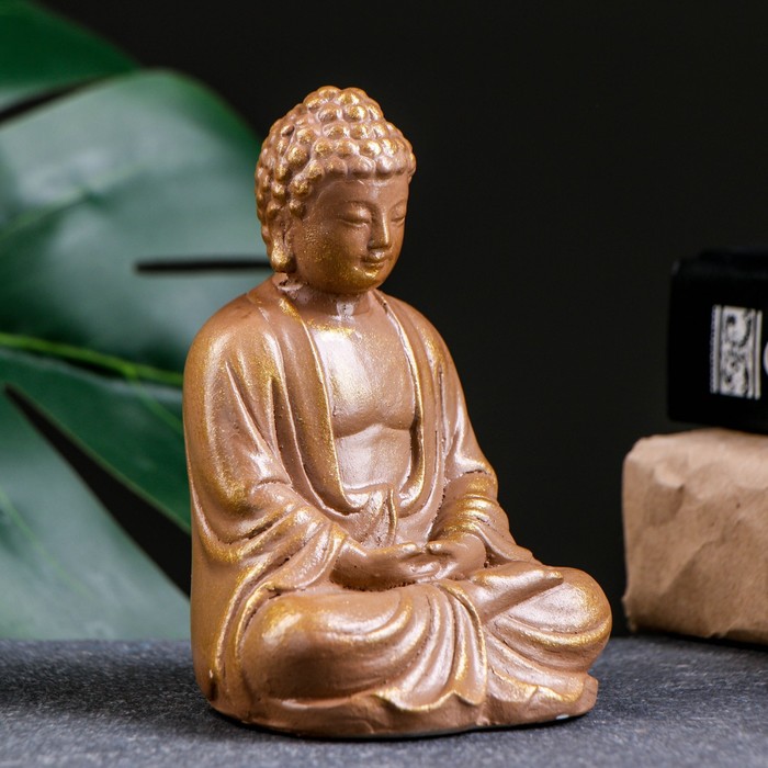 Подставка для благовоний Будда сидит коричневое золото, 12 см