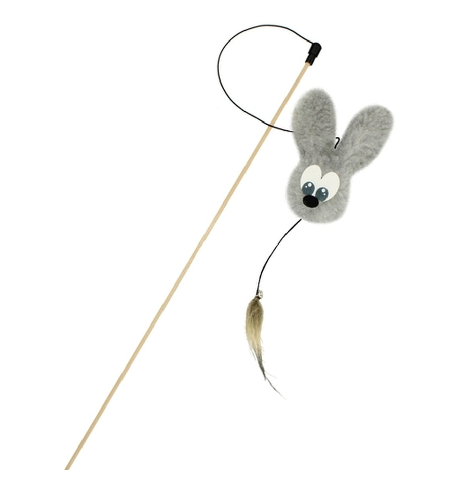 Игрушка GoSi для кошек Махалка МехоЗаяц серый на веревке