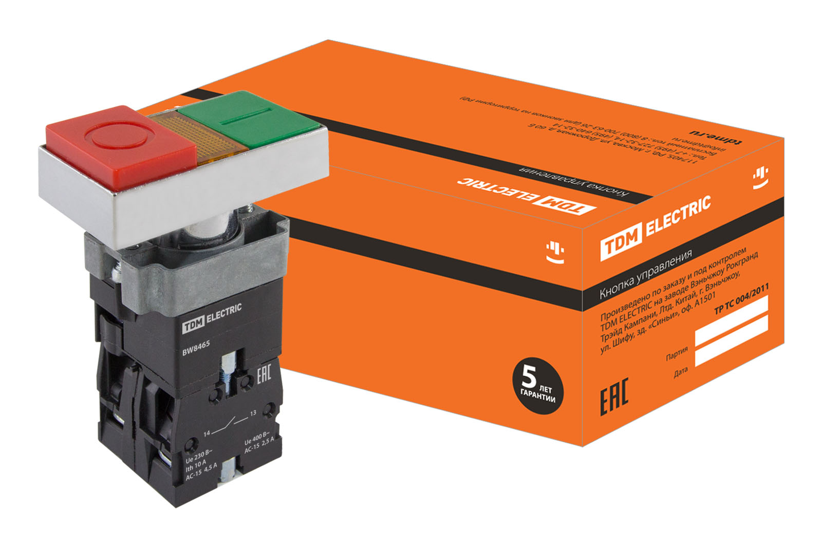 

Кнопка сдвоенная с возвратом, 1НО+1НЗ, d22 мм, 230 В LED, IP40, TDM SQ0704-0057, Красный