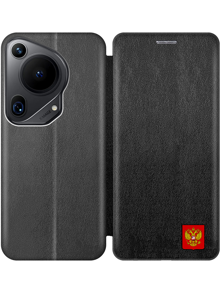 

Чехол-книжка на Huawei Pura 70 Ultra с принтом "Герб России" черный, 782625881