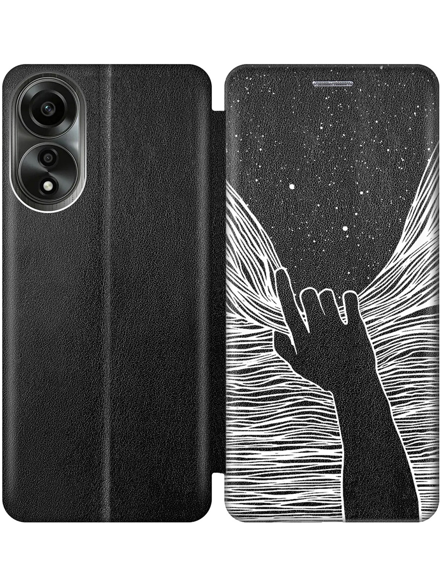 

Чехол-книжка на Oppo A78 4G с принтом "Рука и нити" черный, 782629441