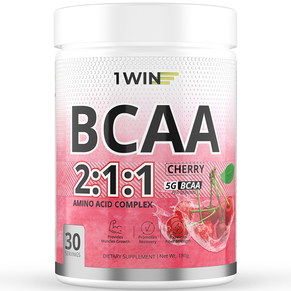 Аминокислоты BCAA 2:1:1 1WIN, бцаа вкус вишня, 180 г, 30 порций