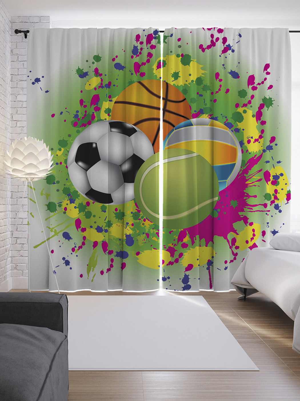 

Шторы JoyArty с фотопечатью "Красочные мячи" из сатена, 290х265 см, Красочные мячи