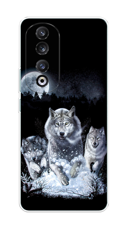 

Чехол на Honor 90 Pro "Стая волков под луной", Черный;белый;серый, 6121550-1