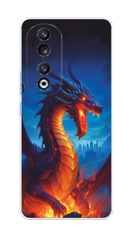 

Чехол на Honor 90 Pro "Дракон над лавой", Оранжевый;коричневый;синий, 6121550-1