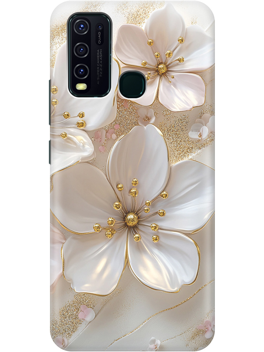 

Силиконовый чехол на Vivo Y30 с принтом "Белые фиалки", Прозрачный;белый;золотистый, 725455923