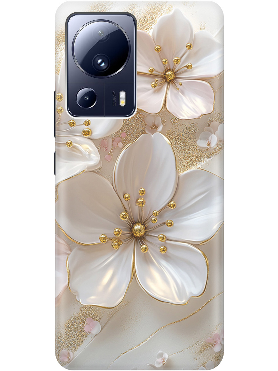 

Силиконовый чехол на Xiaomi 13 Lite с принтом "Белые фиалки", Прозрачный;белый;золотистый, 768741223