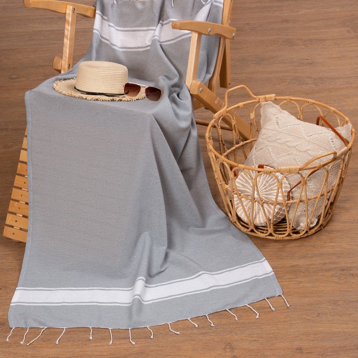 

Полотенце для ванны Пештемаль Love Life "Cotton Foutah"90х170см,220г/м,80%хл, 20% п/э, сер, Indian cotton
