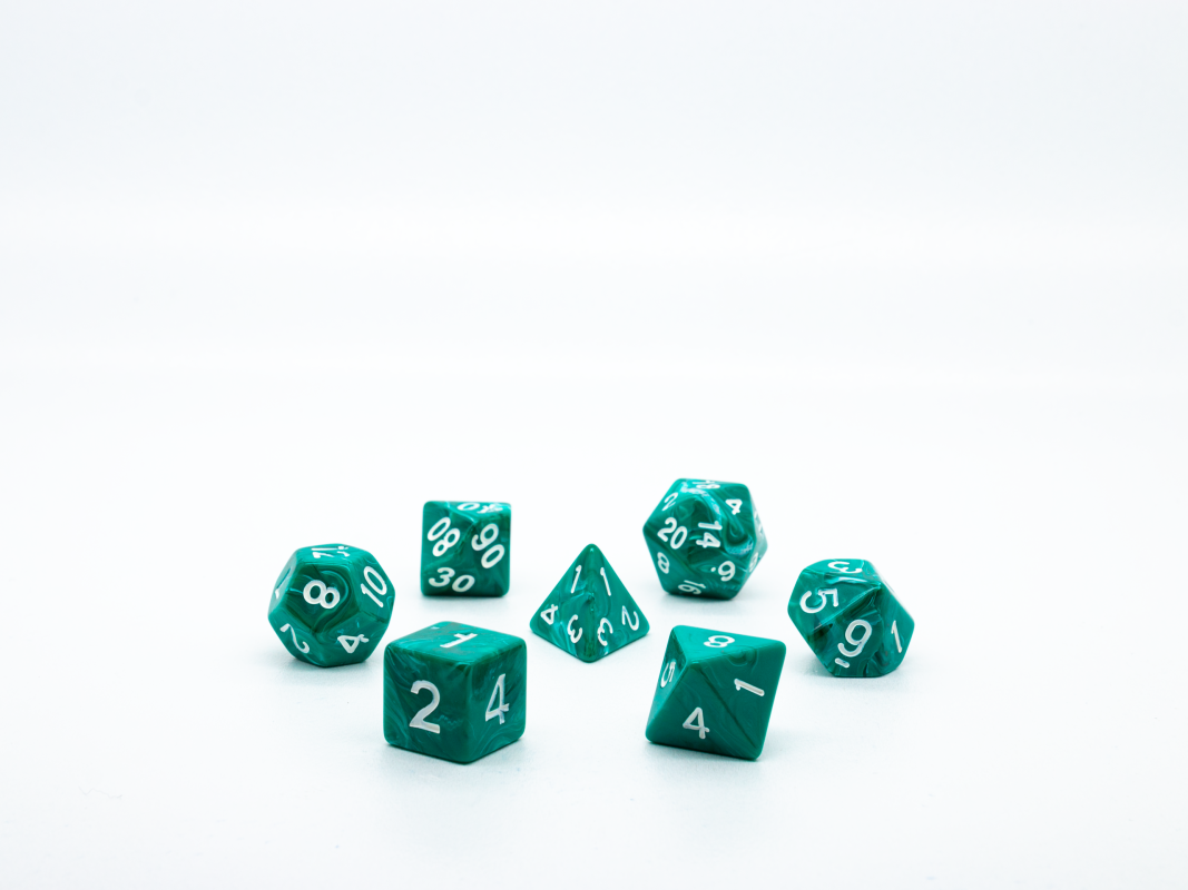 

Набор кубиков для D&D, Dungeons and Dragons, ДнД, Pathfinder малахитово-бирюзовые, Бирюзовый, MGGE12