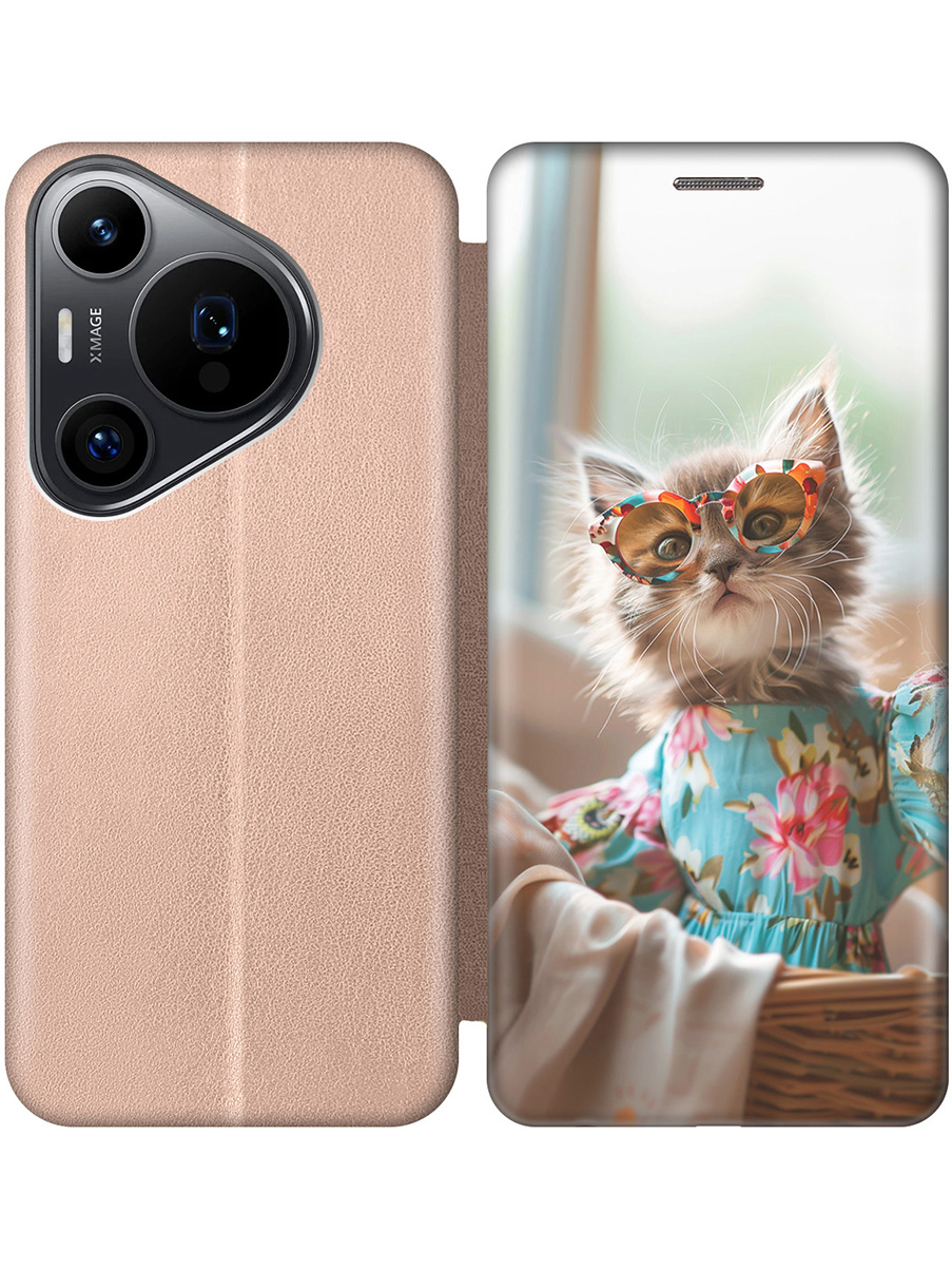 

Чехол-книжка на Huawei Pura 70 Pro / 70 Pro+ с принтом "Кошечка в голубом платье" золотой, 782625211