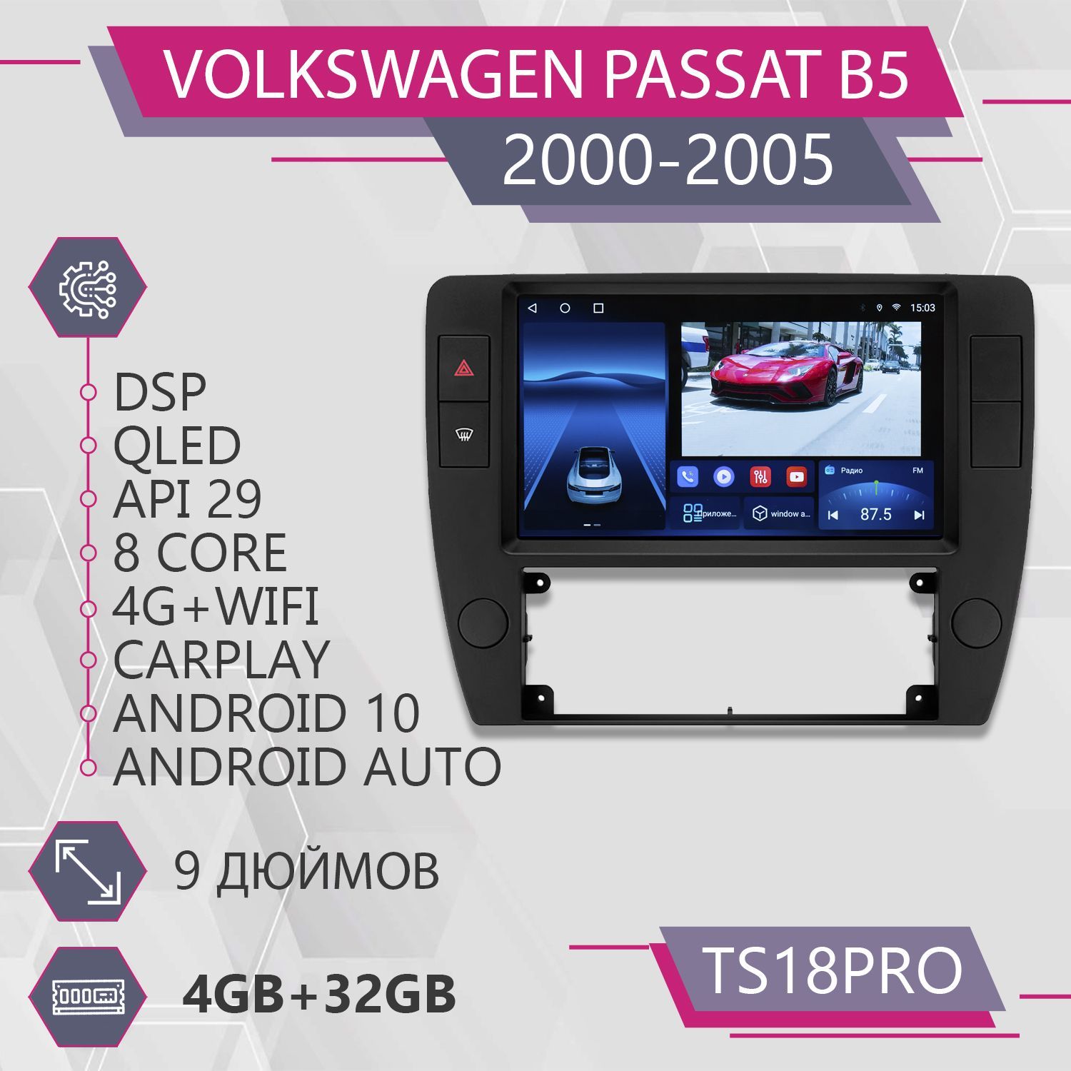Магнитола Точка Звука TS18Pro для Volkswagen Passat B5/ Фольксваген Пассат Б5 4+32GB