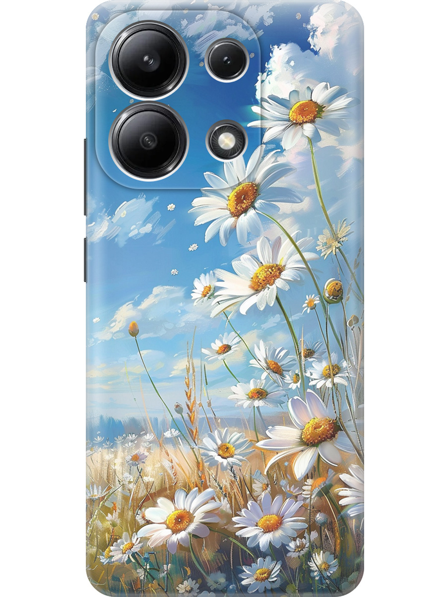 

Силиконовый чехол на Xiaomi Redmi Note 13 4G с принтом "Ромашки на поле", Прозрачный;белый;синий, 782622822