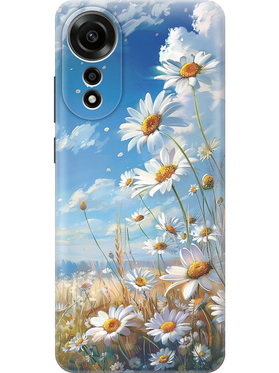 

Силиконовый чехол на Oppo A78 4G с принтом "Ромашки на поле", Прозрачный;белый;синий, 782629422